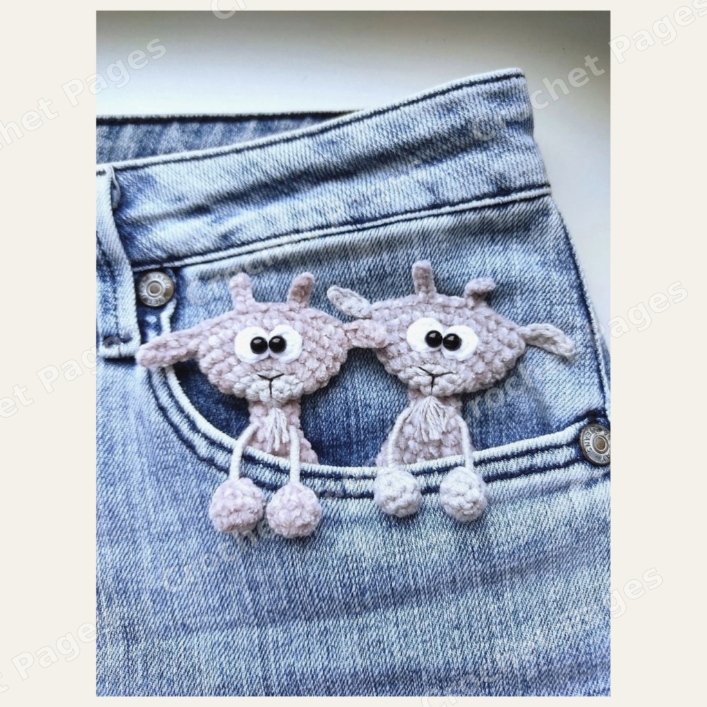 Pocket Goat finished crochet project shown in the actual pattern photographs