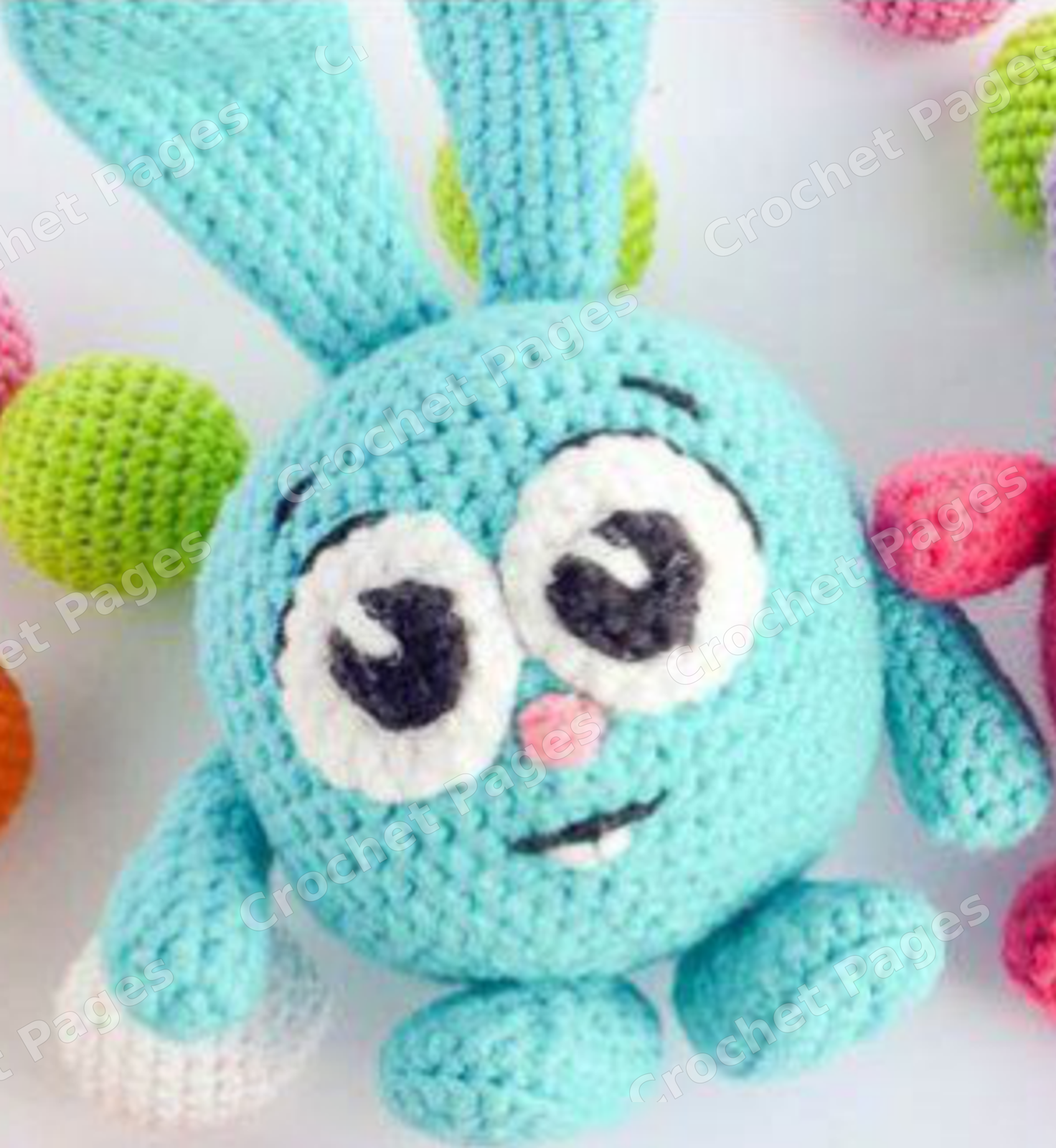 Round Blue Bunny crochet project shown in the pattern preview